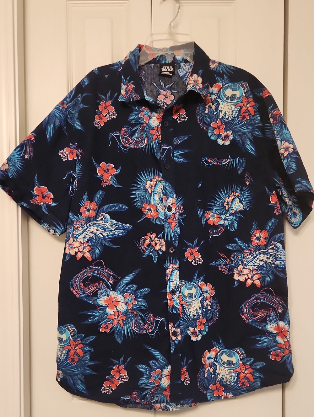Star Wars R2-D2 and Millennium Falcon Hawaiian Print Button Down Shirt